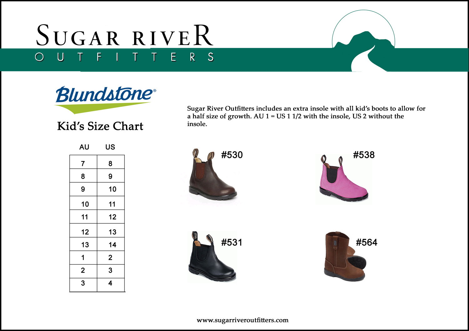 Boot Outfitters Size Chart